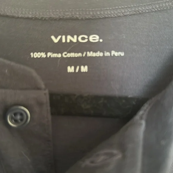 Vince Men's Dark Blue Short Sleeve Garment Dyed Henley Shirt Medium Pima Cotton - Picture 9 of 12